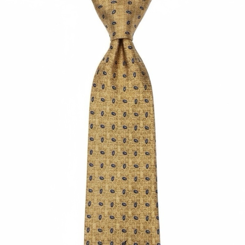 XMI Silk Tie Gold‎ With Navy Blue Paisley's L: 60" W: 4"